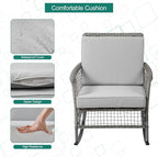 DECMICO 3-Piece Grey Wicker Rocking Chair Set, Outdoor Patio Furniture | Modern - Image 6