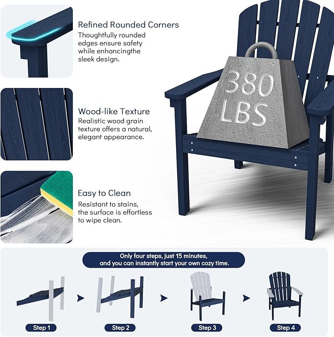Stackable Adirondack Chairs Set of 4, Compact HDPE, All-Weather - Image 5