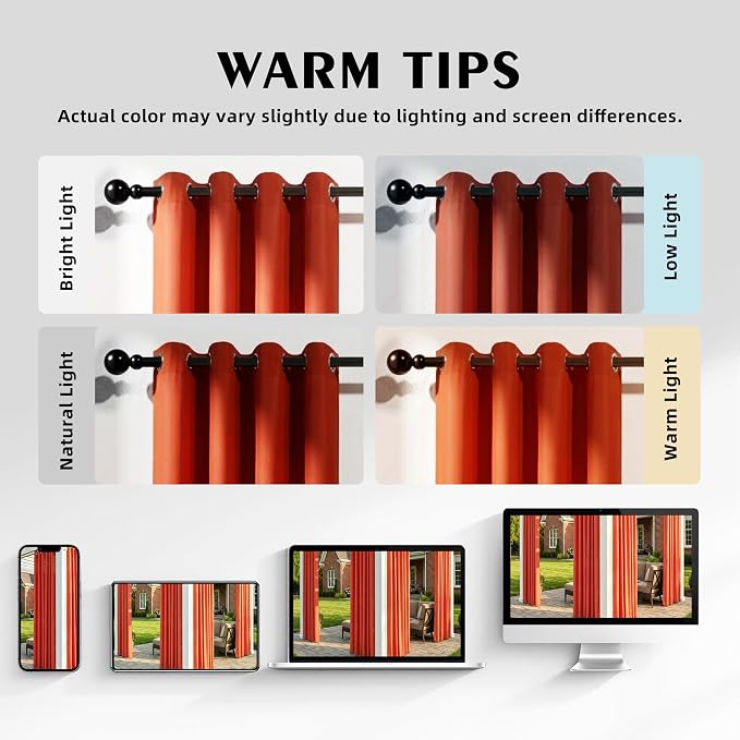 Set of 6 Outdoor Curtains for Patio Waterproof, Breathable Grommet Panels for - Image 5