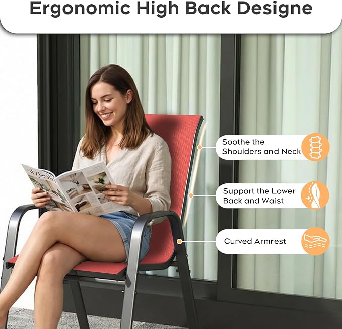 Patio Dining Chairs Set of 6 Outdoor Stackable Dining Chairs - Image 8