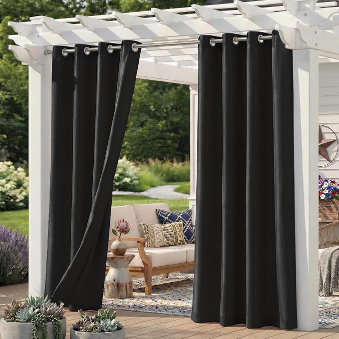 Set of 6 Outdoor Curtains for Patio Waterproof, Breathable Grommet Panels for by Sunshelf