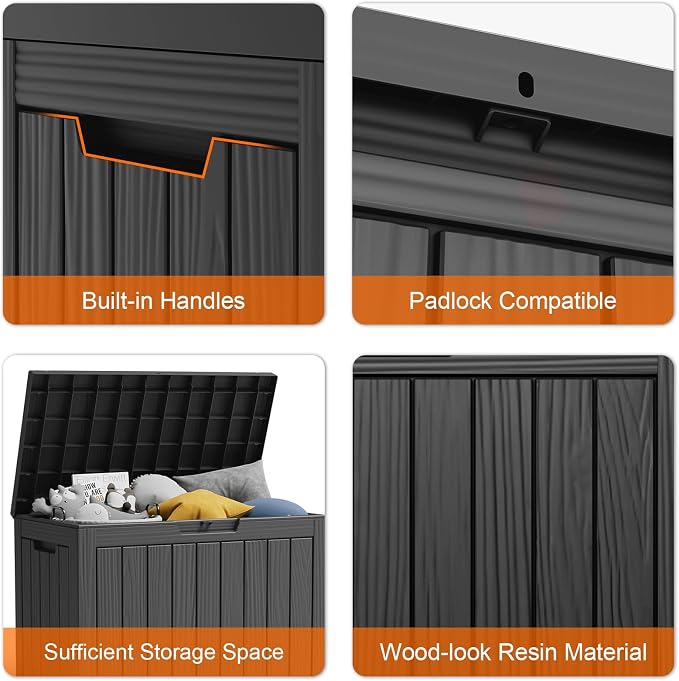 PatioZen 45 Gallon Resin Deck Box, Lockable Patio Outdoor Storage Box - Image 4