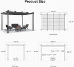 PURPLE LEAF Outdoor Pergola 10' X 13' Retractable Canopy Aluminum, Custom Shade - Image 7