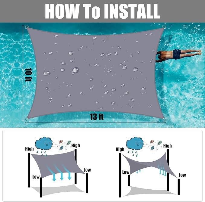 Neween Waterproof Shade Sails，Rectangle UV Block Light Grey Sun Shade Sail - Image 5