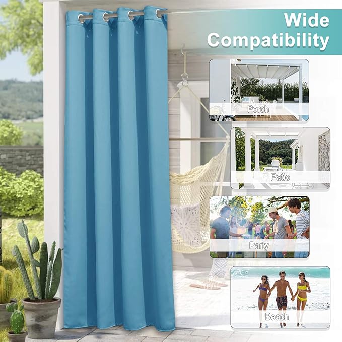 NICETOWN Outdoor Curtain for Patio Waterproof, 1 Panel, W52 x L84, Teal Blue - Image 5