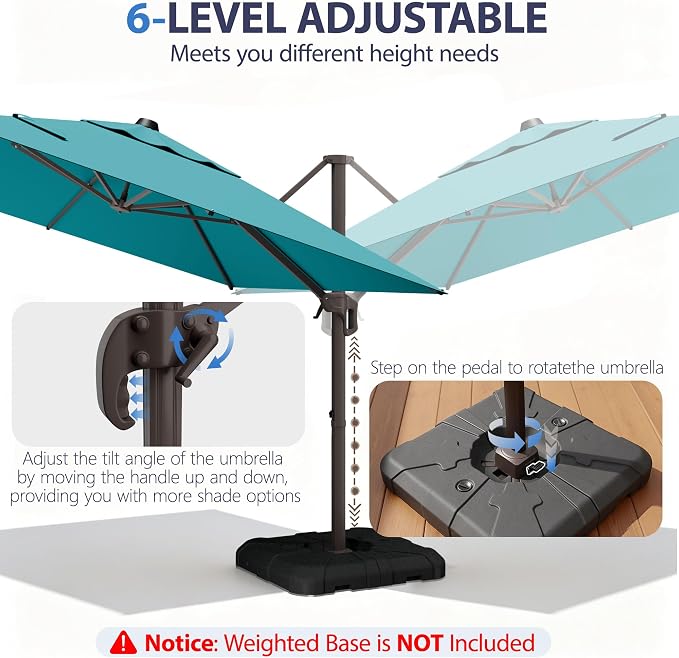 10' X 10' Patio Umbrella Cantilever Outdoor Rectangle Umbrella, Heavy Duty - Image 6