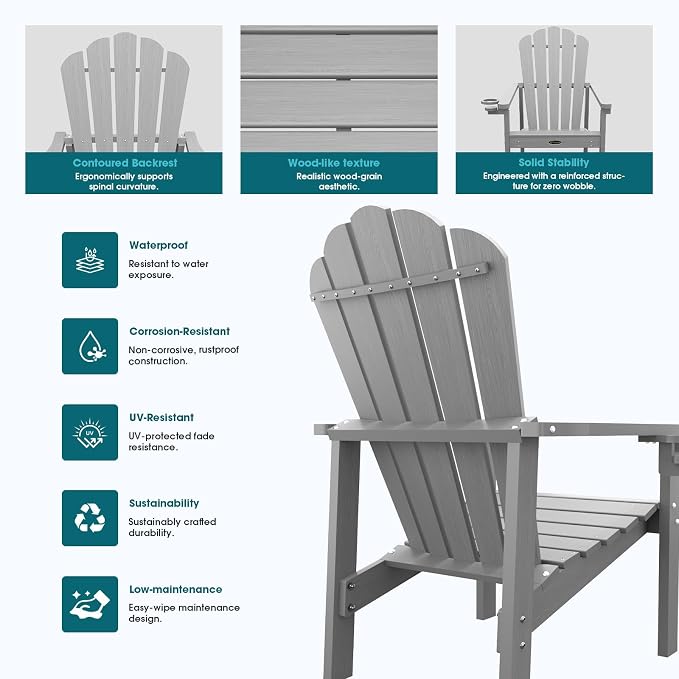 THOEOE Stackable Adirondack Chair Set of 2, HDPE All-Weather Fire Pit Chair | - Image 6