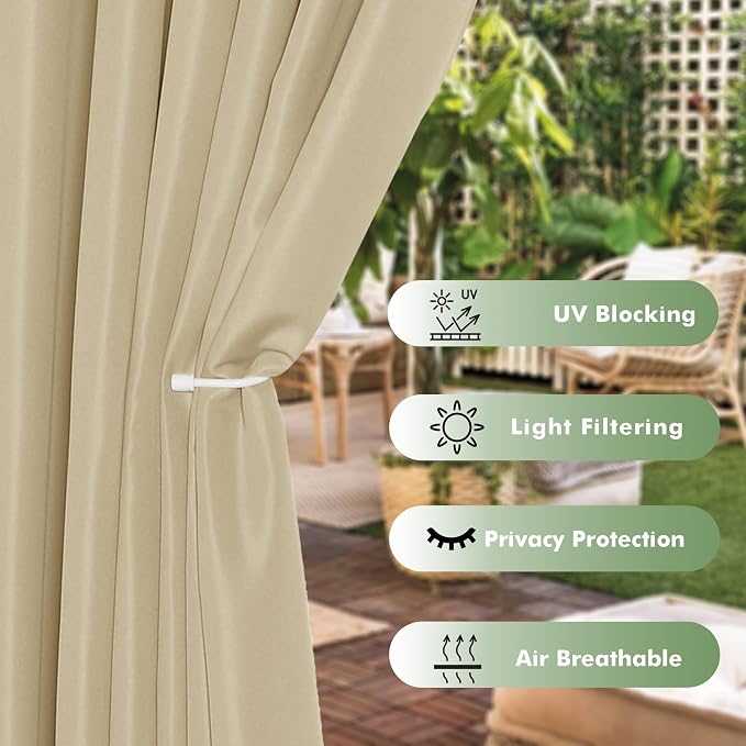 Extra Wide Outdoor Curtains for Patio Waterproof 6 Pcs 110x84 Inch Cream | - Image 3