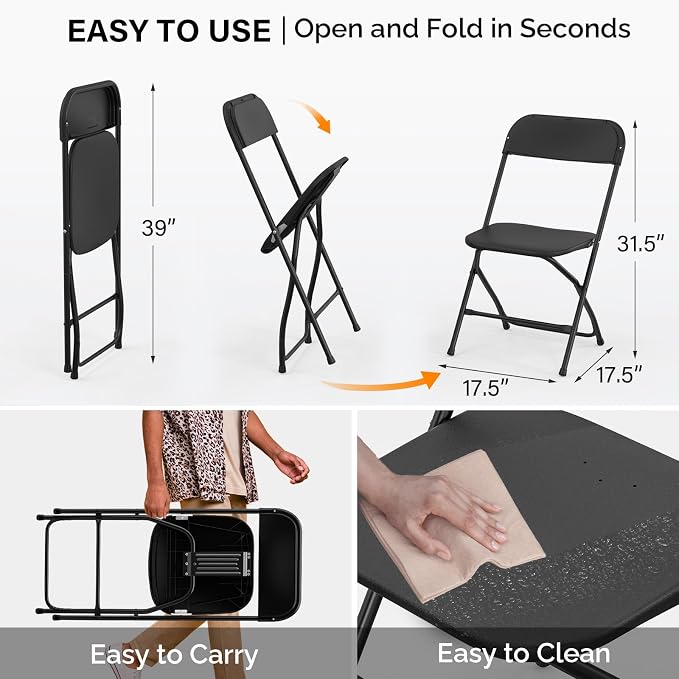 VINGLI 10 Pack Black Plastic Folding Chair, Indoor Outdoor Portable Stackable - Image 3