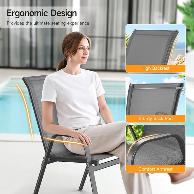 Patio Chairs Set of 6, Stackable Outdoor Dining Chairs | All Weather Dining Set - Image 7