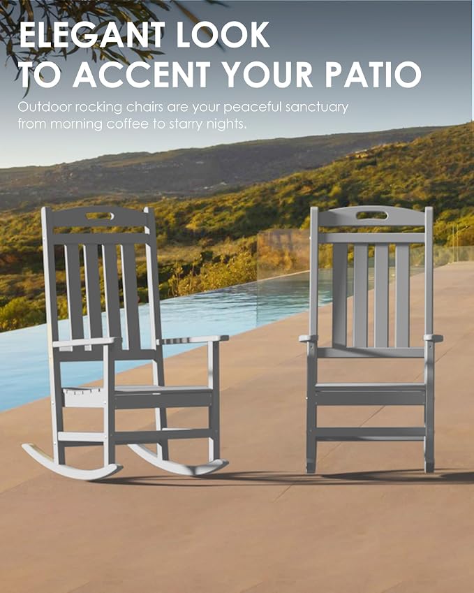 Outdoor Rocking Chair Set of 2, High Back Plastic Patio Rocking Chairs - Image 4