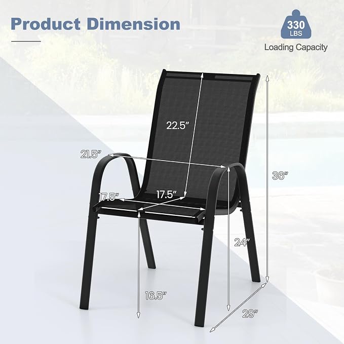 COSTWAY Patio Stackable Dining Chairs Set of 4 - Image 3