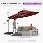 PURPLE LEAF Cantilever Umbrella 13ft Solar LED Light Double Top, Brick Red | - Image 8