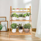 Ufine Bamboo Ladder Plant Stand 3 Tier Foldable Flower Pot Display Shelf | - Image 3