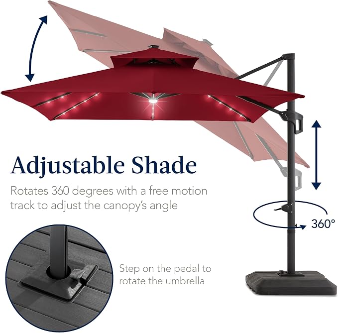 Best Choice Products 9x12ft LED Cantilever Patio Umbrella w/Base Included & - Image 5