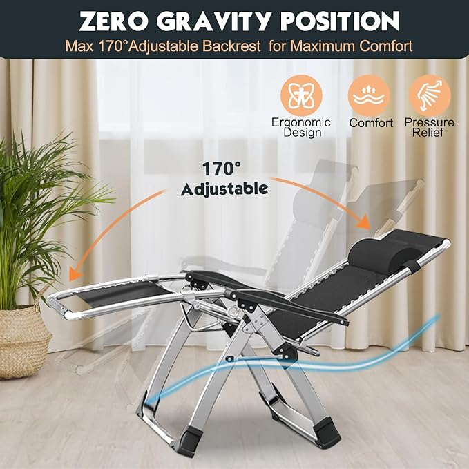 MOPHOTO Zero Gravity Chair, Outdoor Padded Lounge Chair - Image 7