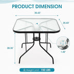 Patio Dining Table for 4 with Umbrella Hole | Outdoor 5 Piece Dining Set 36" x - Image 3