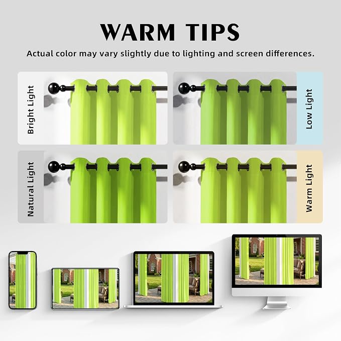 Set of 2 Outdoor Curtains for Patio Waterproof, Breathable Grommet Panels for - Image 5