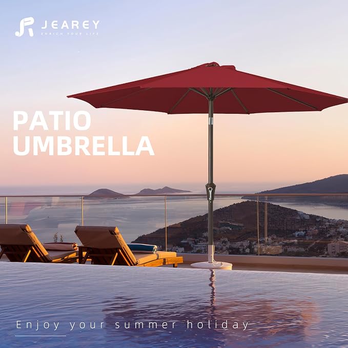JEAREY 10 ft Outdoor Patio Umbrella w/Tilt and Crank, Light Red | 8 Sturdy Ribs - Image 7