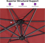 PURPLE LEAF Patio Umbrella Outdoor 10' x 10' Square Easy Assembly Terra | Built - Image 3