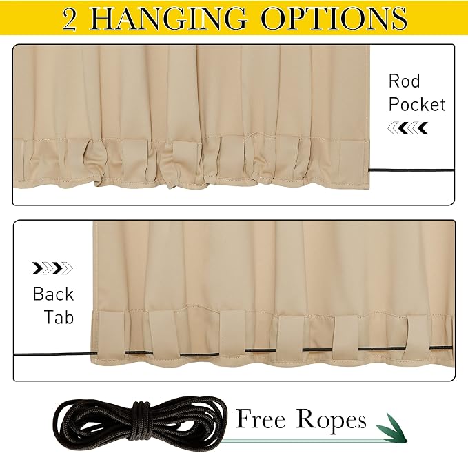NICETOWN Outdoor Curtains for Patio Waterproof W84xL84 Biscotti Beige | Gazebo - Image 4