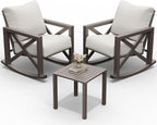 UDPATIO Rocking Chair Outdoor Oversized Metal Bistro Set 6.5" Cushion Beige | 3 by UDPATIO