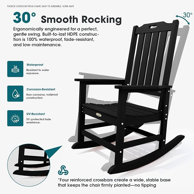 THOEOE Outdoor Rocking Chairs, Oversized Patio Rocking Chair | HDPE Outdoor - Image 3