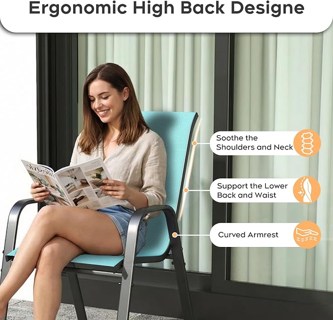 Patio Dining Chairs Set of 6 Outdoor Stackable Dining Chairs - Image 8