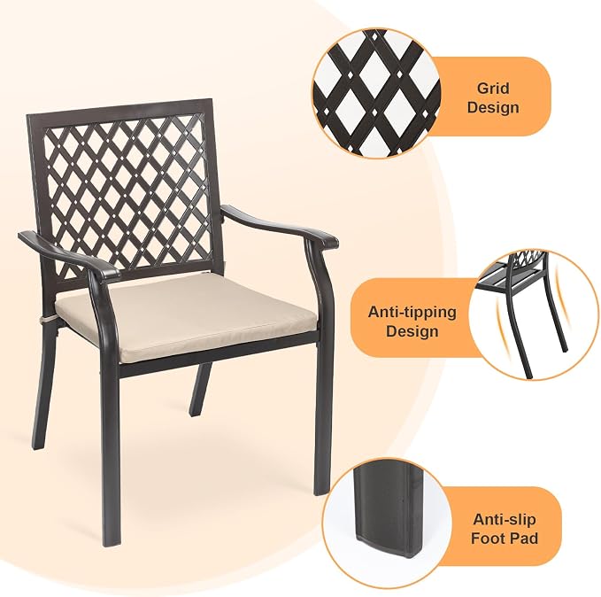 Patio Stackable Dining Chairs Set of 6, Outdoor Metal High Back Chairs Set - Image 7