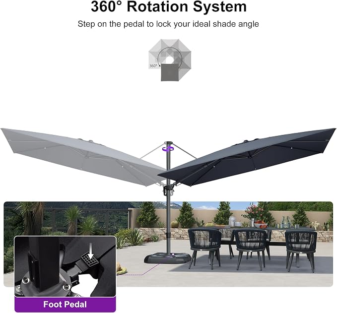 PURPLE LEAF Patio Umbrella Side Tilt 11.5' X 8.2' Fits Narrow Patios Grey | - Image 7