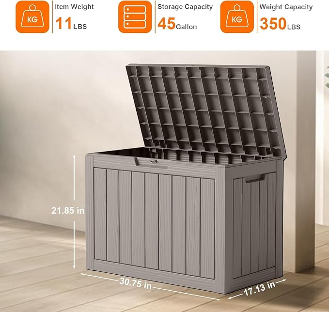 45 Gallon Waterproof Resin Deck Box, UV Resistant Outdoor Storage - Image 2