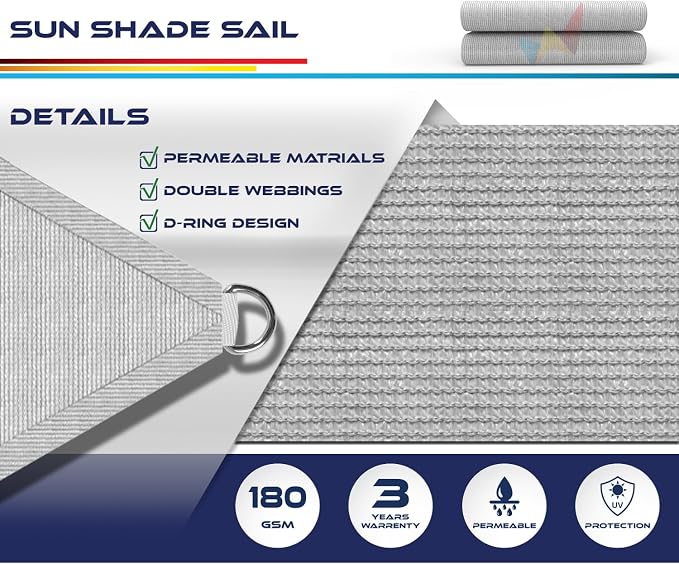 Windscreen4less 4' x 4' x 4' Sun Shade Sail Triangle Outdoor Canopy Cover UV - Image 3