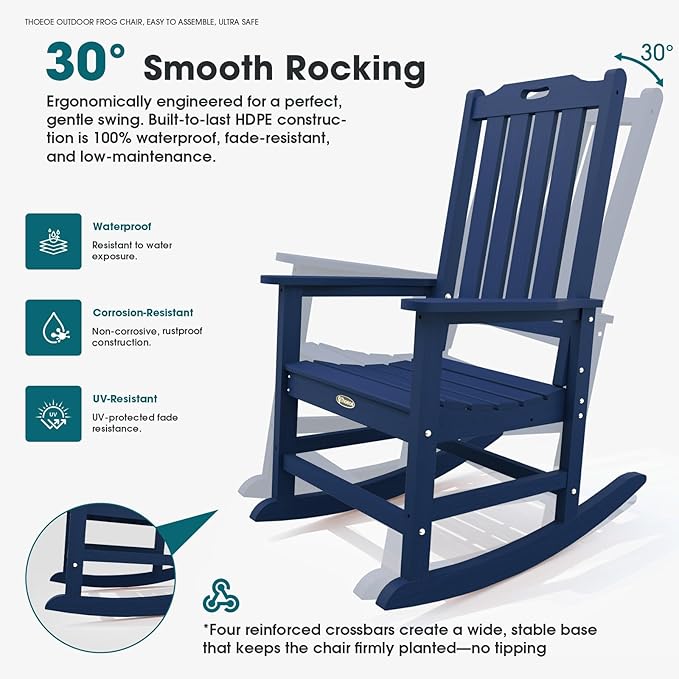 THOEOE Outdoor Rocking Chairs Set of 4, Oversized Patio Rocking Chair | HDPE - Image 3