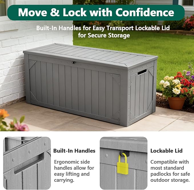 Outdoor Storage Box, 98 Gallon Deck Box, Outdoor Storage Bench, Waterproof - Image 6