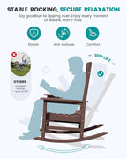 SERWALL Rocking Chair Outdoor, Oversized HDPE Patio Rocking Chairs, Coffee | - Image 5