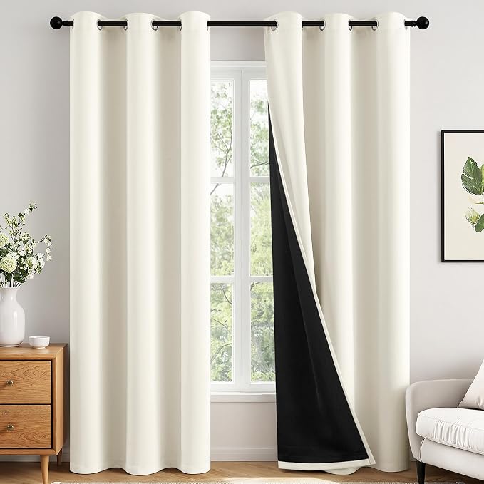 MIULEE Beige White 100% Blackout Curtains by MIULEE
