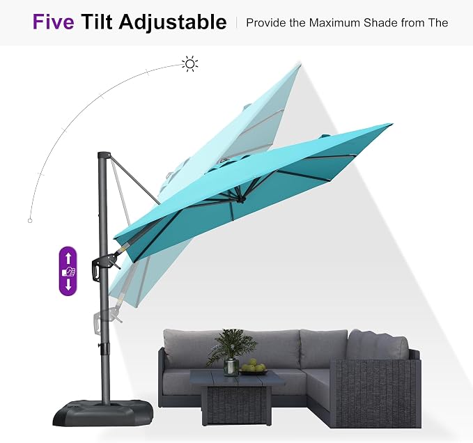 PURPLE LEAF Umbrella with Base and Cover 8' x 8' Sun Protection Turquoise | - Image 7