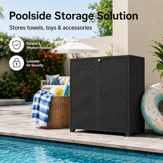 ADDOK Outdoor Storage Cabinet, 60 Gallon Waterproof Resin Patio Storage Cabinet - Image 7