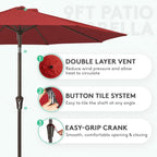 JEAREY 9FT Outdoor Patio Umbrella, Market Umbrella, Tilt & Crank UV Protection - Image 2