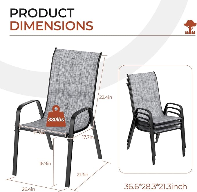 TLSUNNY Patio Chair, Outdoor Stackable Textilene Chairs Set of 6, - Image 2