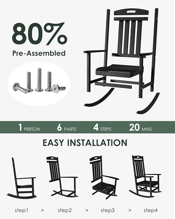 Outdoor Rocking Chair, All-Weather Resistant Poly Lumber Rocker Chair Outdoor - Image 3