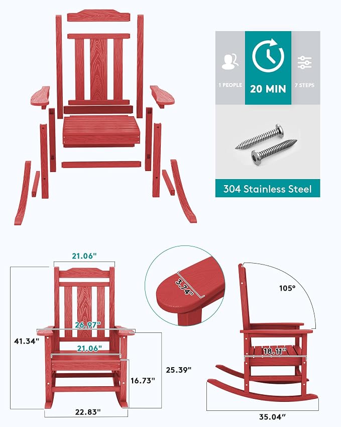 SERWALL HDPE Oversized Outdoor Rocking Chairs Set of 6, Patio Rocker, All - Image 2