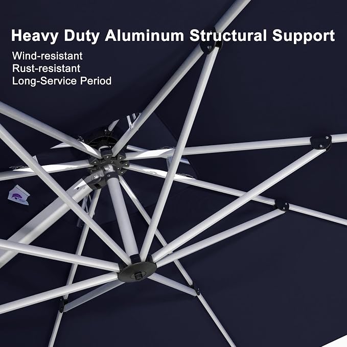 PURPLE LEAF Cantilever Patio Umbrellas 10'x 10' Square Double Top Navy Blue | - Image 4