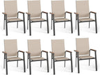 PHI VILLA Outdoor Stackable Dining Chairs Set of 8 w/Aluminum Frame, by PHIVILLA