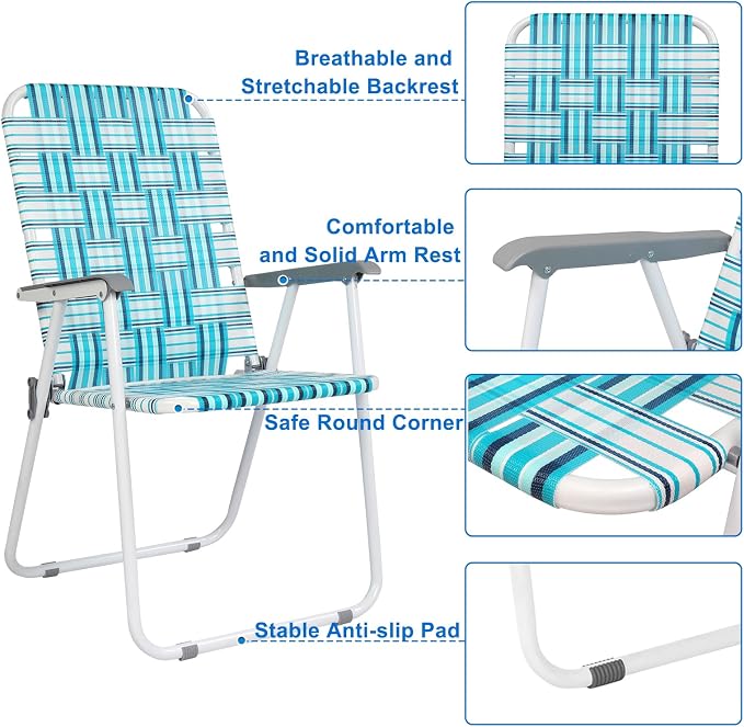 VINGLI Patio Lawn Webbed Folding Chairs Set of 4, Outdoor Beach Chair Portable - Image 5