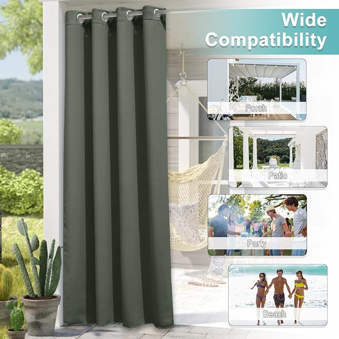 NICETOWN 2 Panels Greyish Green Outdoor Curtains - Image 5