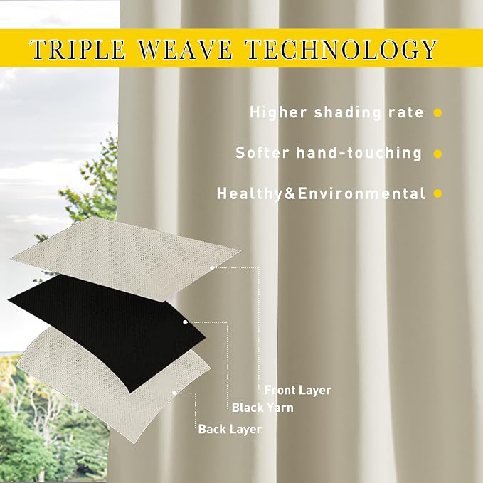 NICETOWN Weighted Curtains for Patio Waterproof W66xL84 Beige 2 Panels | Cabana - Image 6