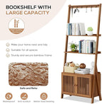 Bookcase with Drawers, 4-Tier Bamboo Bookshelf Ladder Shelf with 6 Hooks - Image 3