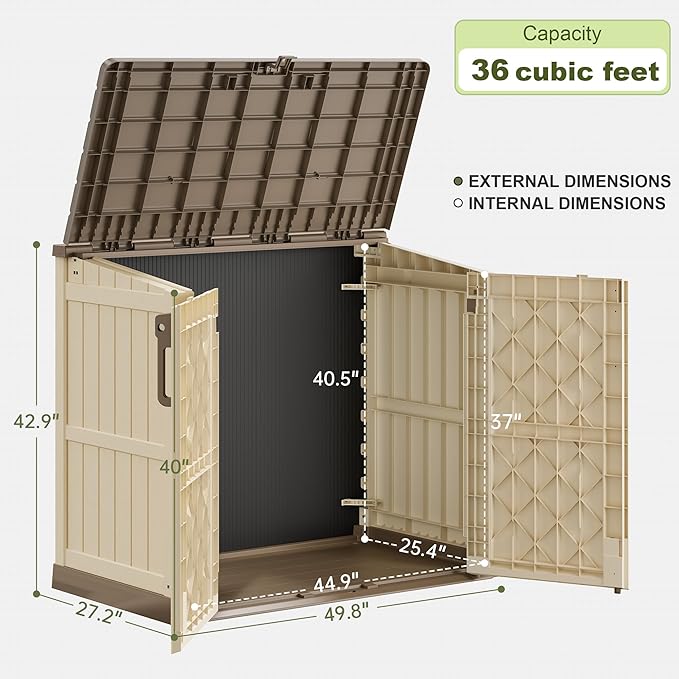 Plastic Outdoor Storage Shed, 36 Cu Ft Waterproof Outdoor Storage Cabinet - Image 6