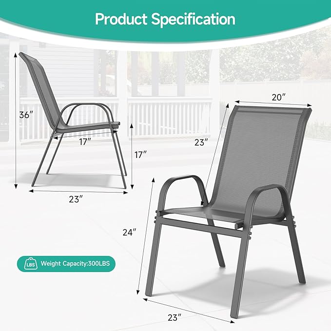 Patio Chairs Set of 4, All Weather Outdoor Dining Chairs | Stackable Dining - Image 3